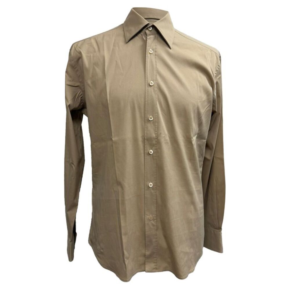 Prada Button-Down Short Long Sleeve Shirt in Beige Cotton